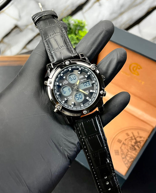 Tokdis Original Dual Time Leather Strap Watch