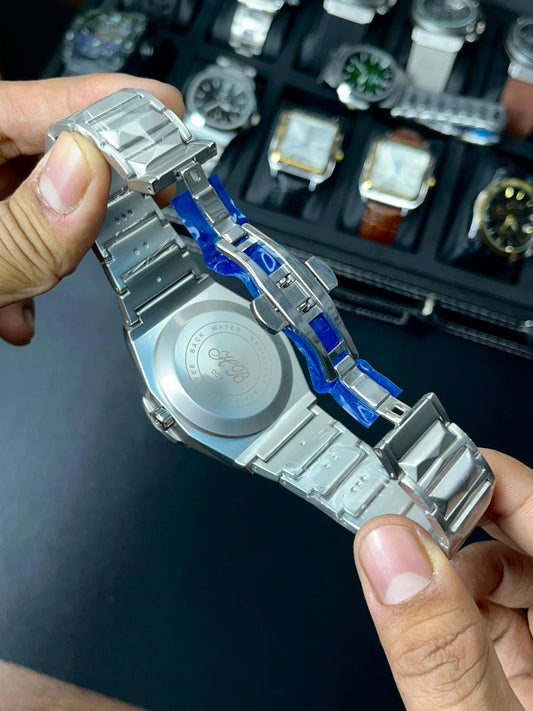 HB Diamond Cut Heavy Weight Quartz Watch - Blue Plain Dial